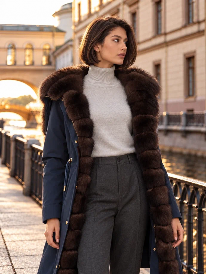 Женская парка с мехом песца зеленая Salma в СПб купить - фото 2