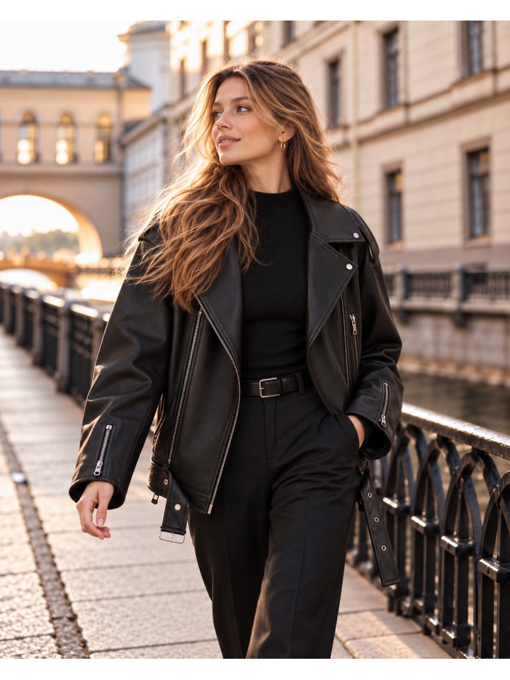 Женская чёрная кожаная косуха Eleonora в СПб купить - фото 2
