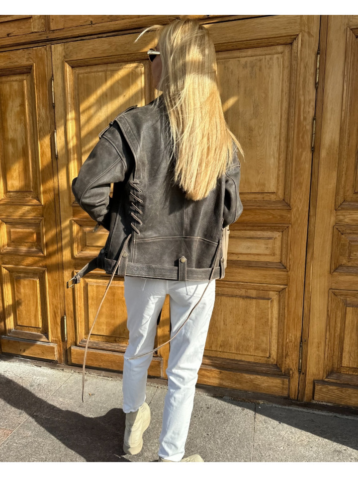 Женская коричневая кожаная косуха Lincy Vintage 2.0 из овчины в СПб купить - фото 2