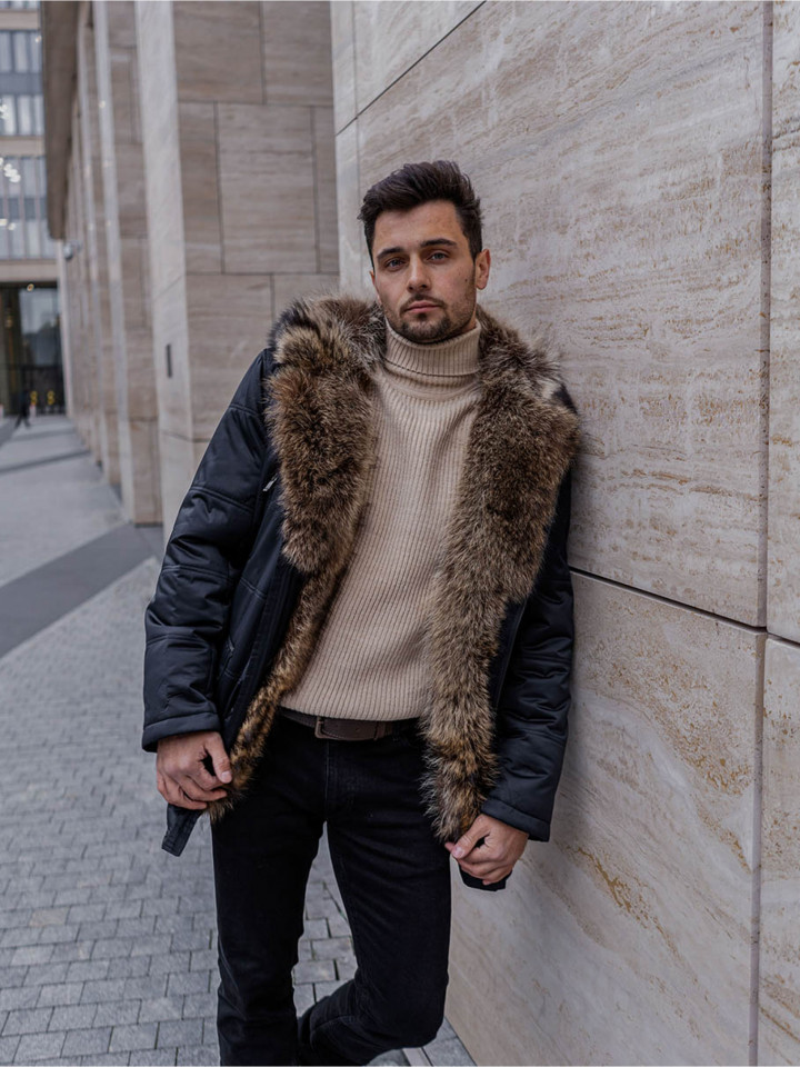 Синяя парка с мехом енота  Dennis